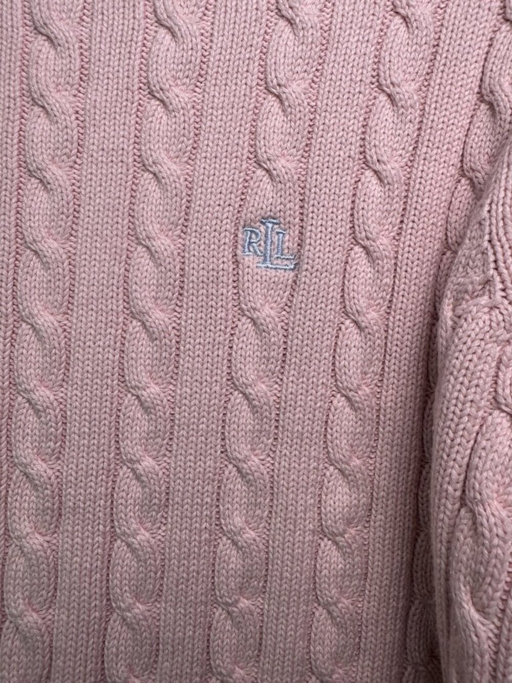 VTG Ralph Lauren Womens Cotton Cable Knit Crew Neck Sweater RLL Logo Pink L - Picture 6 of 14